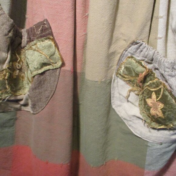 Pinafore/Apron/ Over- dress upcycled linen tablecloth and brocade - Picture 7 of 9